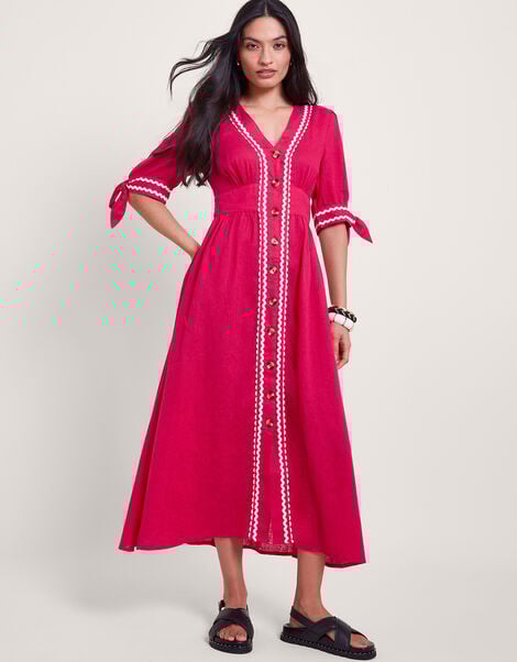 Lita V-Neck Ric Rac Midi Dress, Pink (PINK), large