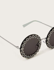 Glitter Floral Round Sunglasses, , large