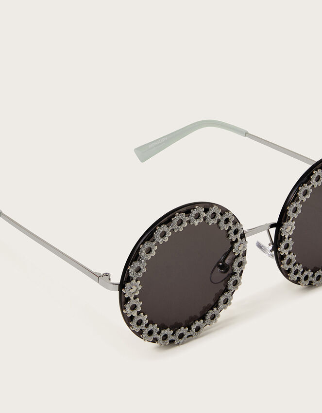 Glitter Floral Round Sunglasses, , large