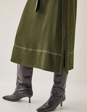 Katya Tie Waist Midi Skirt, Green (KHAKI), large