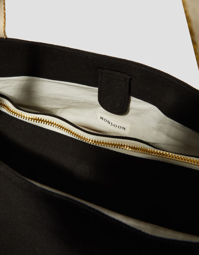 Nia Stripe Strap Tote Bag, Black (BLACK), large