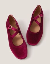 Dana Velvet Crossover Ballet Flats, Red (BURGUNDY), large