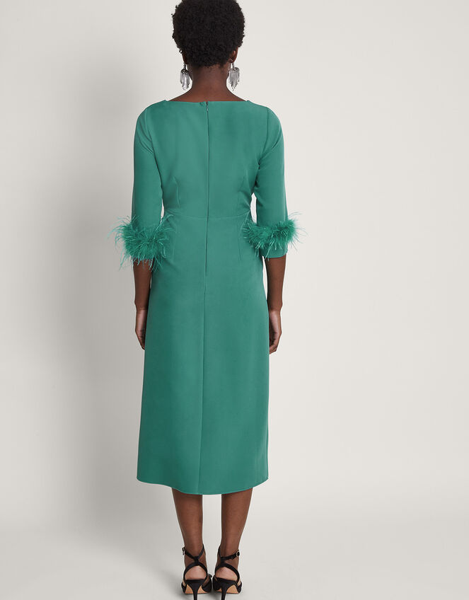 Gwen Feather Cuff Midi Dress, Green (GREEN), large