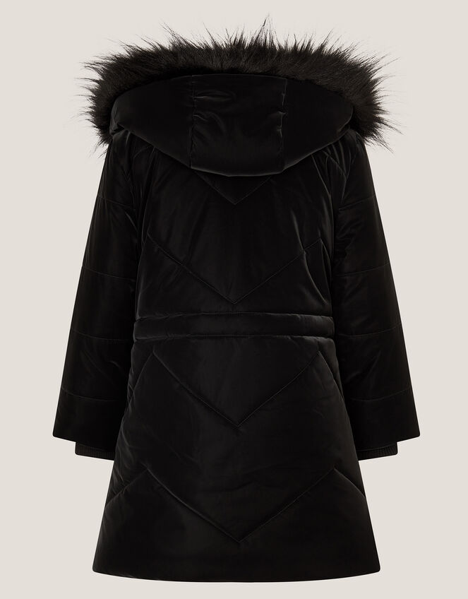 Faux Fur Hood Padded Coat, Black (BLACK), large