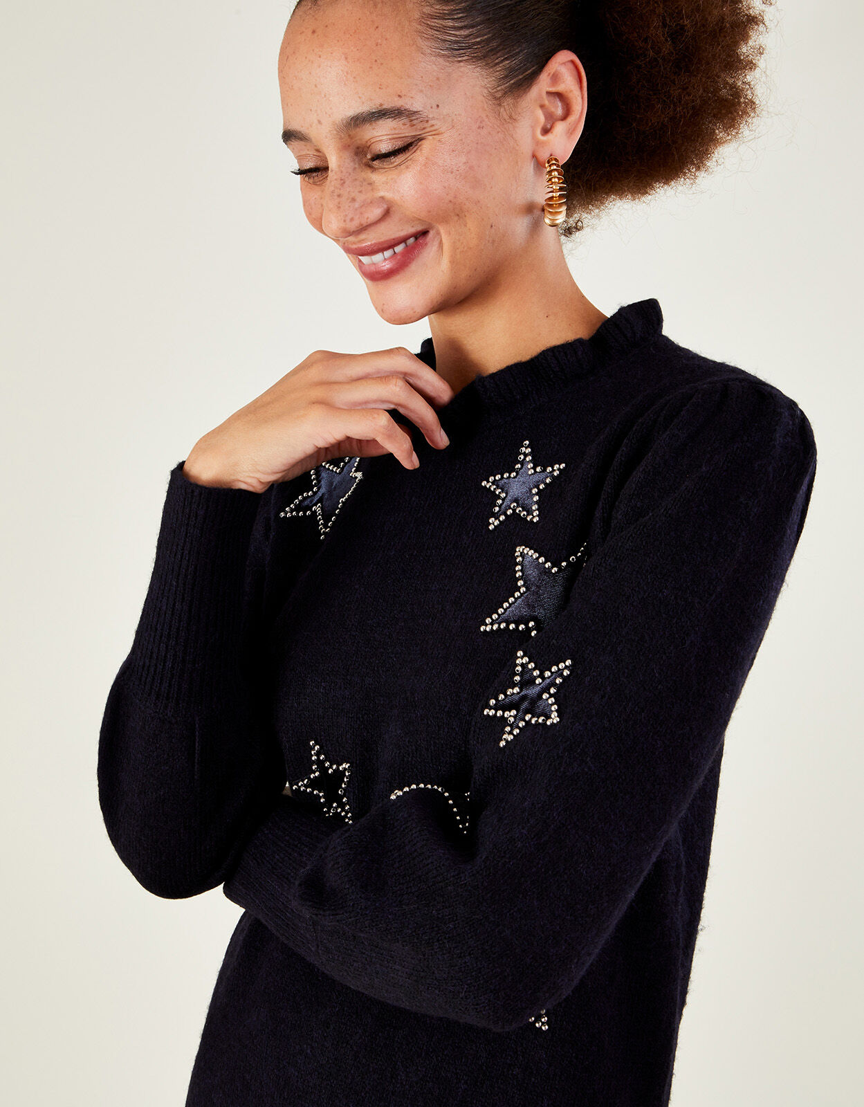 Velvet Star Knitted Dress with Recycled Polyester Blue Dresses