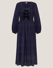 Cassie Check Long-Sleeve Midi Dress, Blue (NAVY), large