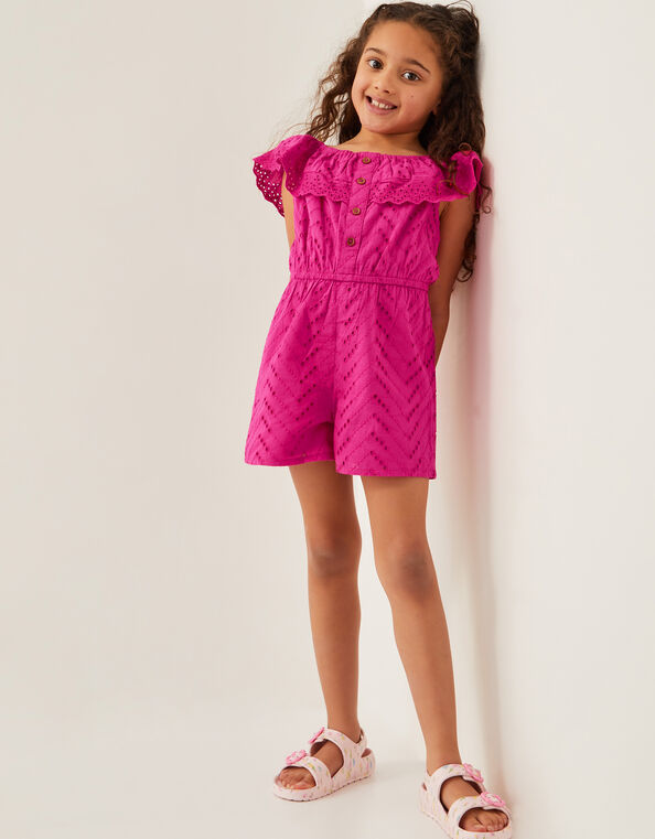 Broderie Ruffle Romper, Pink (PINK), large