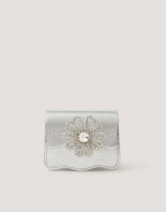 Mini Diamant&eacute; Flower Metallic Bag, , large