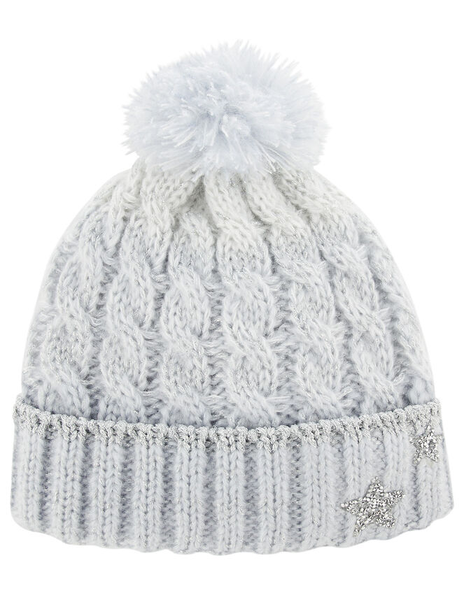 Evie Star Cable Knit Beanie, Blue (BLUE), large