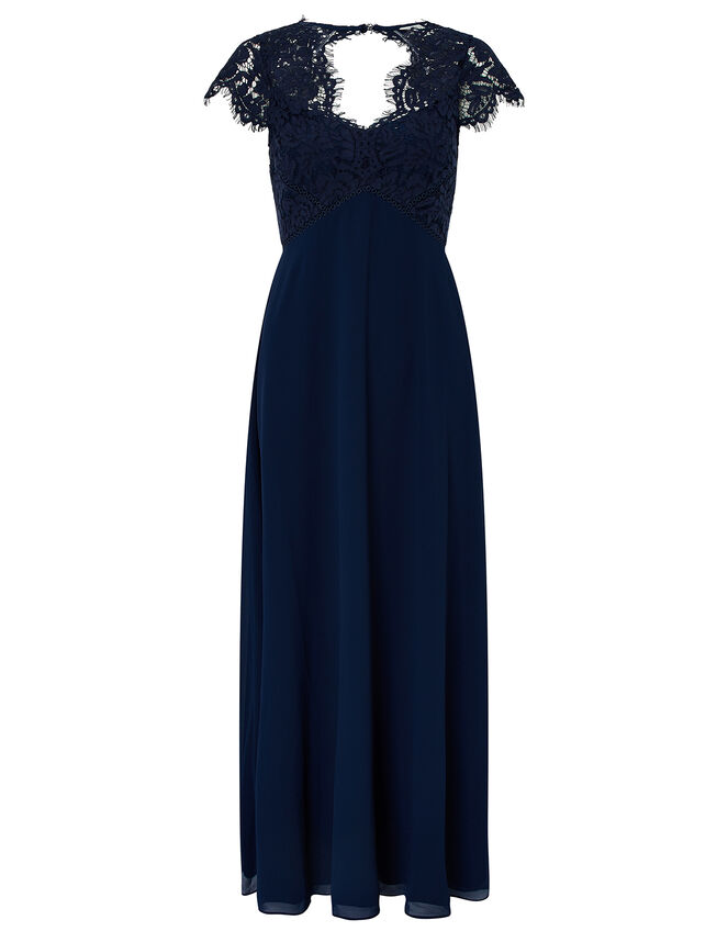 Marne Maxi Dress with Floral Lace, Blue (NAVY), large