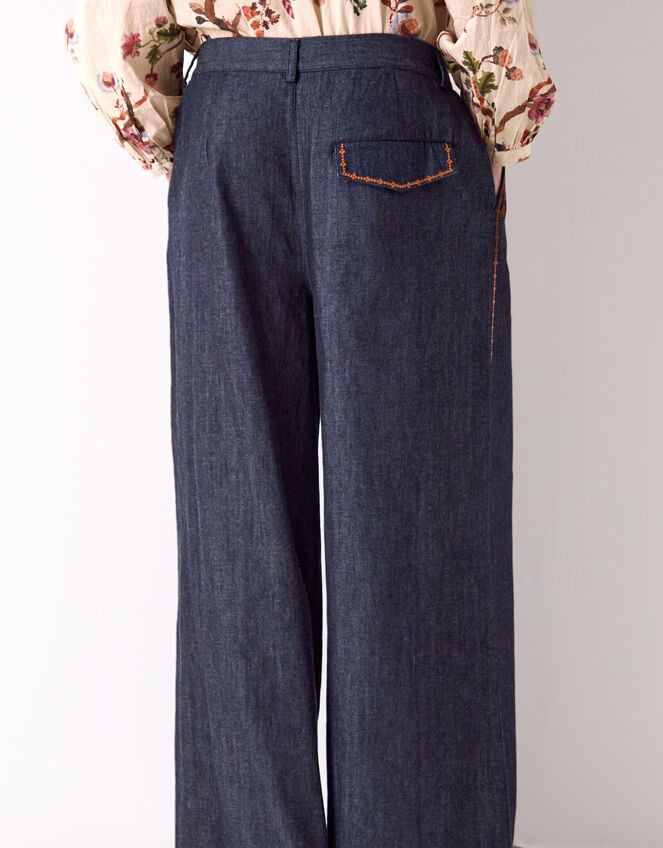East Jayla Embroidered Denim Trousers, Blue (NAVY), large