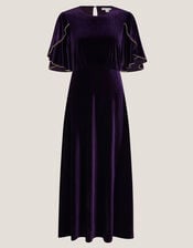 Cecelia Velvet Cape Midi Dress, Purple (PURPLE), large