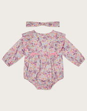 Newborn Ditsy Print Romper and Bando Set, Purple (LILAC), large