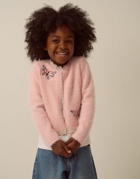 Sequin Butterfly Fluffy Cardigan, Pink (PINK), large