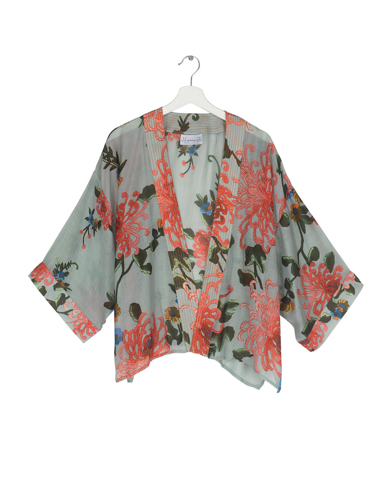 One Hundred Stars Floral Print Short Kimono Blue