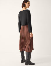 Flora Jersey Pleated Midi Dress, Brown (CHOCOLATE), large