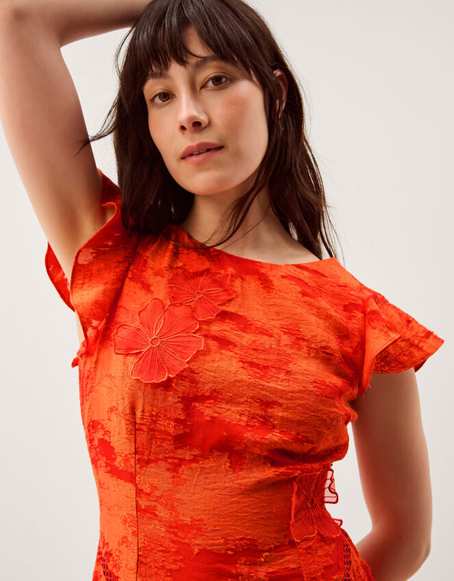 Josie Jacquard Floral Midi Dress, Orange (ORANGE), large
