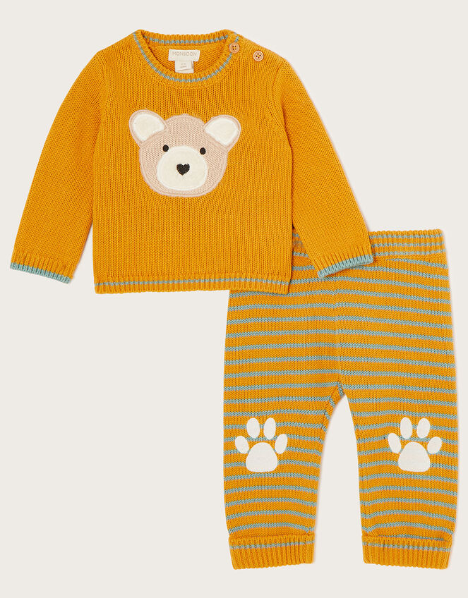 Newborn Benny Bear Knitted Set, Yellow (MUSTARD), large