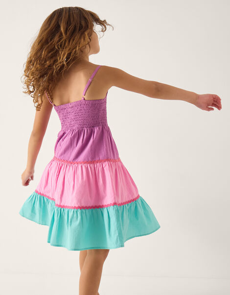 Sleeveless Smocked Colourblock Dress, Pink (PINK), large