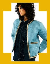 Wild Valentin Embellished Quilted Jacket, Blue (BLUE), large