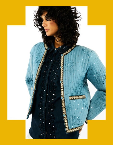 Wild Valentin Embellished Quilted Jacket, Blue (BLUE), large