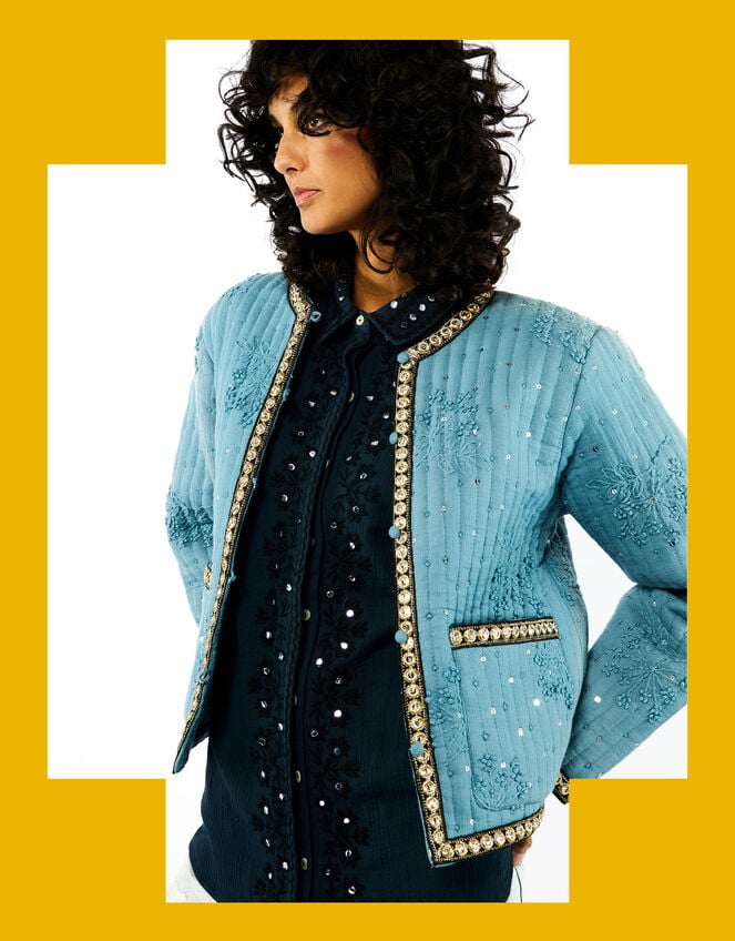 Wild Valentin Embellished Quilted Jacket, Blue (BLUE), large