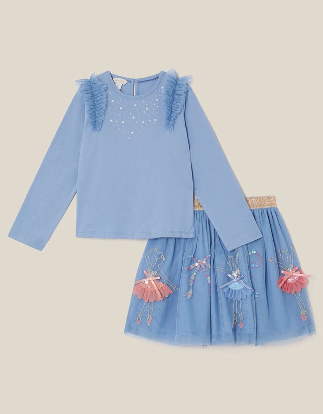 Ballerina Rhinestone Top & Disco Skirt Set, Blue (BLUE), large