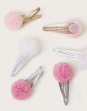 6-Pack Tulle Pom Glitter Hair Clips, , large
