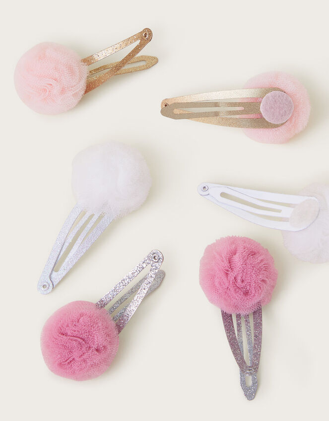 6-Pack Tulle Pom Glitter Hair Clips, , large