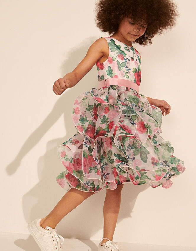 Rose Print Cancan Dress, Ivory (IVORY), large