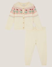 Newborn Teddy Fair Isle Cardigan & Leggings Set, Ivory (IVORY), large