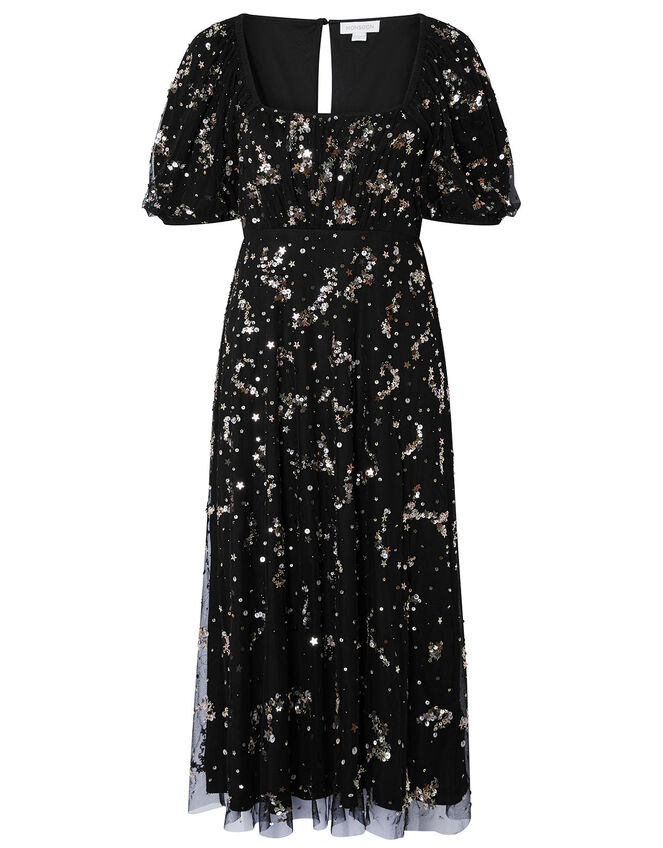 Selena Star Sequin Midi Dress, Black (BLACK), large