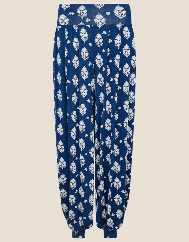 Woodblock Print Hareem Trousers, Blue (NAVY), large