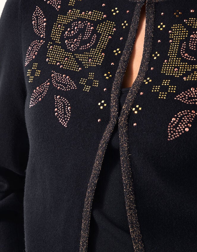 Hal Floral Hotfix Cardigan, Black (BLACK), large