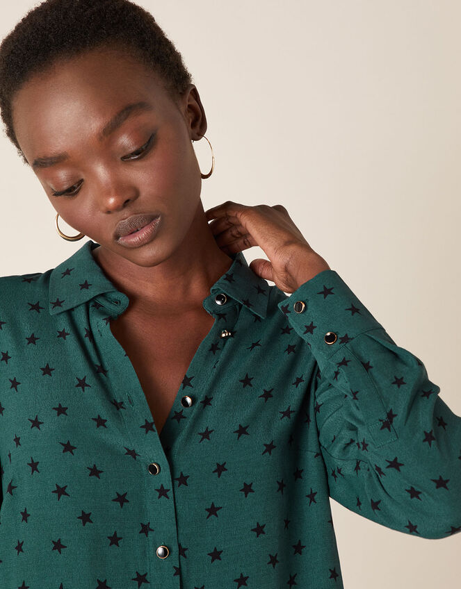 Star Print Shirt with LENZING™ ECOVERO™, Green (GREEN), large