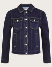 Dora Puff Sleeve Denim Jacket with Sustainable Cotton, Blue (INDIGO), large