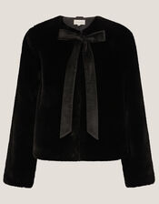 Farah Bow Faux Fur Jacket, Black (BLACK), large