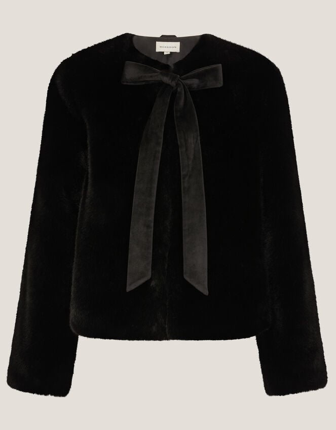 Farah Bow Faux Fur Jacket, Black (BLACK), large