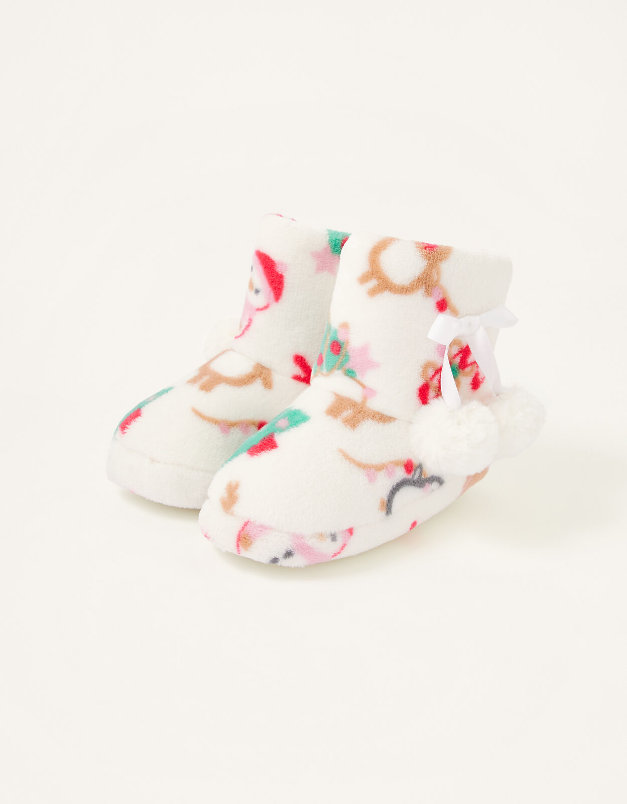 Christmas Fluffy Slipper Boots Multi Girls Slippers Monsoon