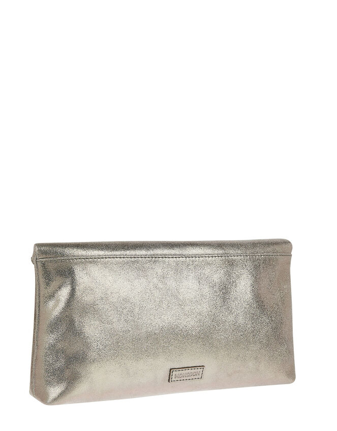 Metallic Leather Oversized Clutch Bag, , large