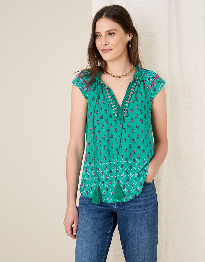 Roopa Embroidered Top , Green (GREEN), large