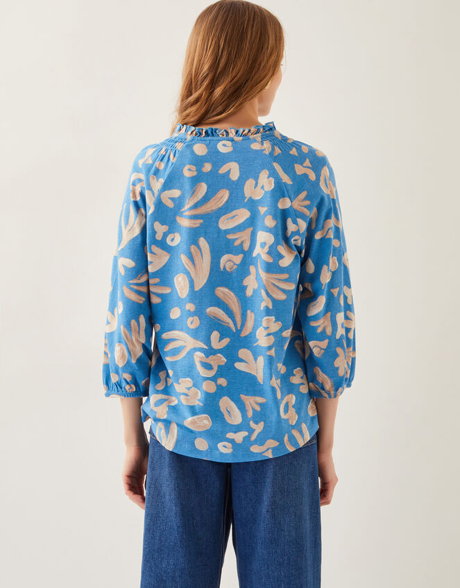 Rosie Abstract Print Jersey Blouse, Blue (BLUE), large