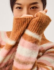 Solana High Neck Stripe Jumper, Camel (CAMEL), large