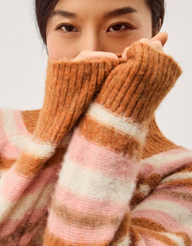 Solana High Neck Stripe Jumper, Camel (CAMEL), large