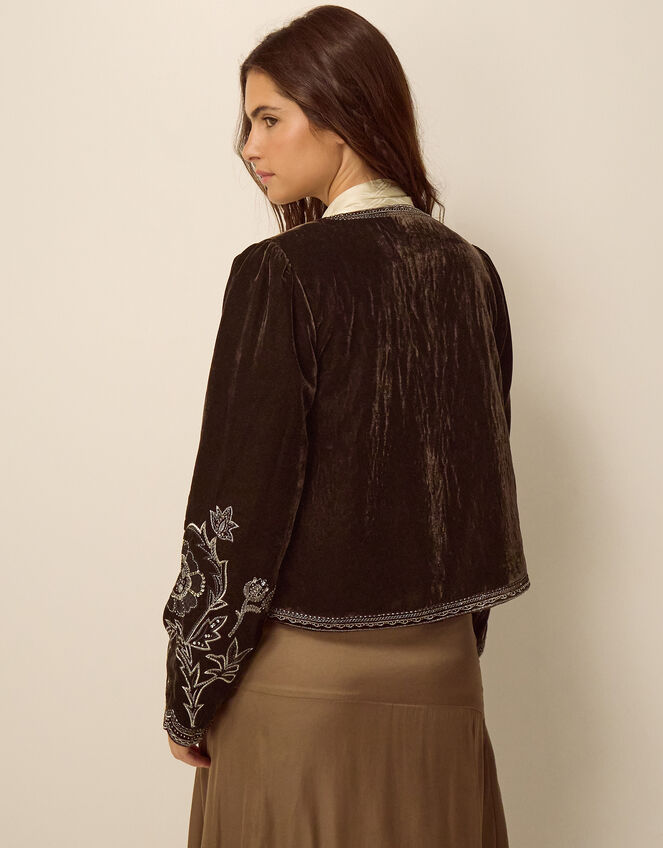 Julia Embellished Velvet Jacket, Brown (CHOCOLATE), large