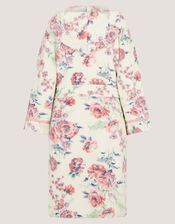 Floral Print Fleece Dressing Gown, Cream (CREAM), large