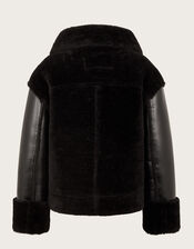 Faux Fur Aviator Jacket, Black (BLACK), large
