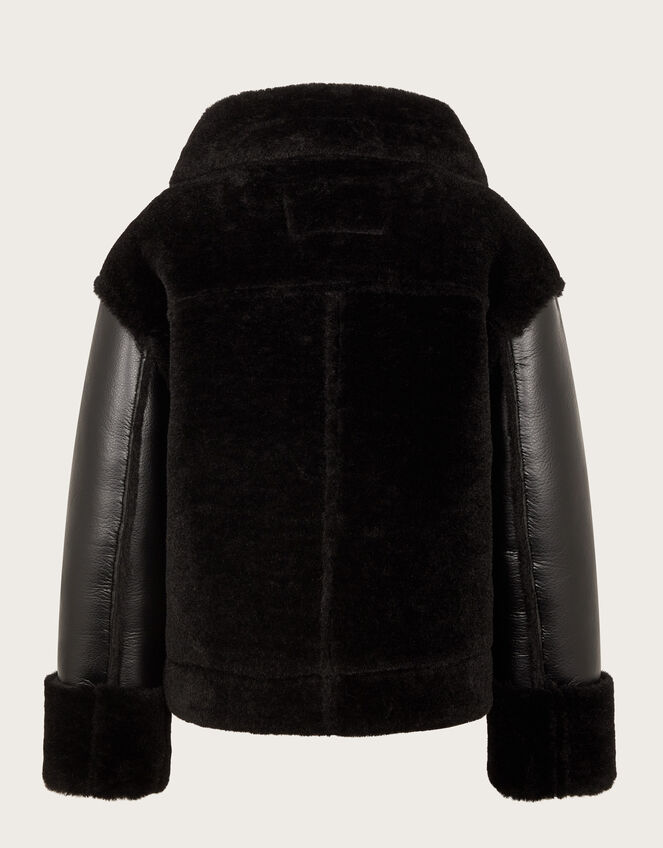 Faux Fur Aviator Jacket, Black (BLACK), large