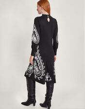 Heart Cornelli Embroidery Knit Dress, Black (BLACK), large