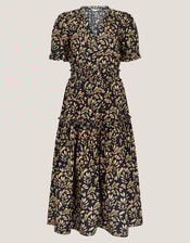 Bryony Leaf Print Midi Dress, Black (BLACK), large